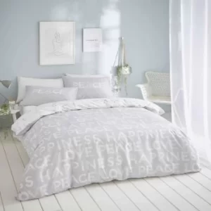 Image of Catherine Lansfield Peace and Yoga Duvet Cover and Pillowcase Set Grey