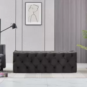Image of Pn Home - Melia Velvet Large Rectangle Pouffe Ottoman Bench Footrest lux Design Button Detailed Charcol