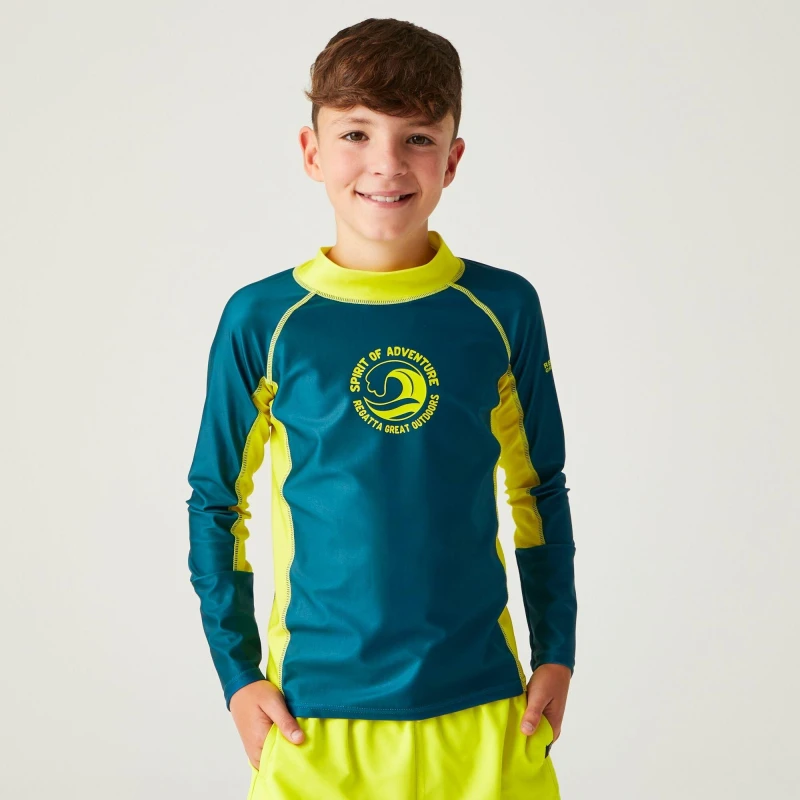 Image of Regatta Boys Hoku II UPF 50 Rash Vest Top 13 Years - Chest 79-83cm (Height 153-158cm) Moroccan Blue/Citon Lime RKM034B-JPT-13