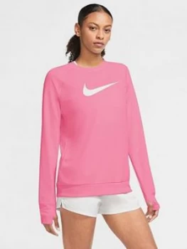 image of Nike Running Ls Swoosh Crew Top, Pink Size M Women