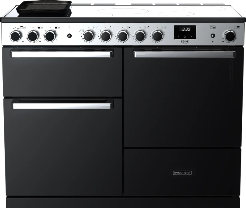 Image of Rangemaster Edge Deluxe EDDLO110EIGBLK/CM1 110cm Electric Range Cooker with Induction Hob - Black Glass / Chrome - A/A Rated