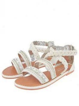 image of Monsoon Girls Sicily Cross Strap Pearl Beaded Sandals - White, Size 1 Older