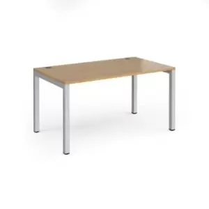 Image of Bench Desk Single Person Rectangular Desk 1400mm Oak Tops With Silver Frames 800mm Depth Connex
