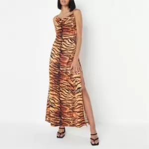 Missguided Satin Cowl Neck Maxi Dress - Brown