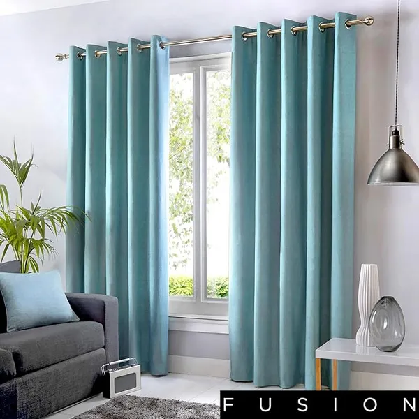 image of Fusion Sorbonne 100% Cotton Eyelet Lined Curtains, Duck Egg, 46 x 72" - Fusion SNEDE46726LUU