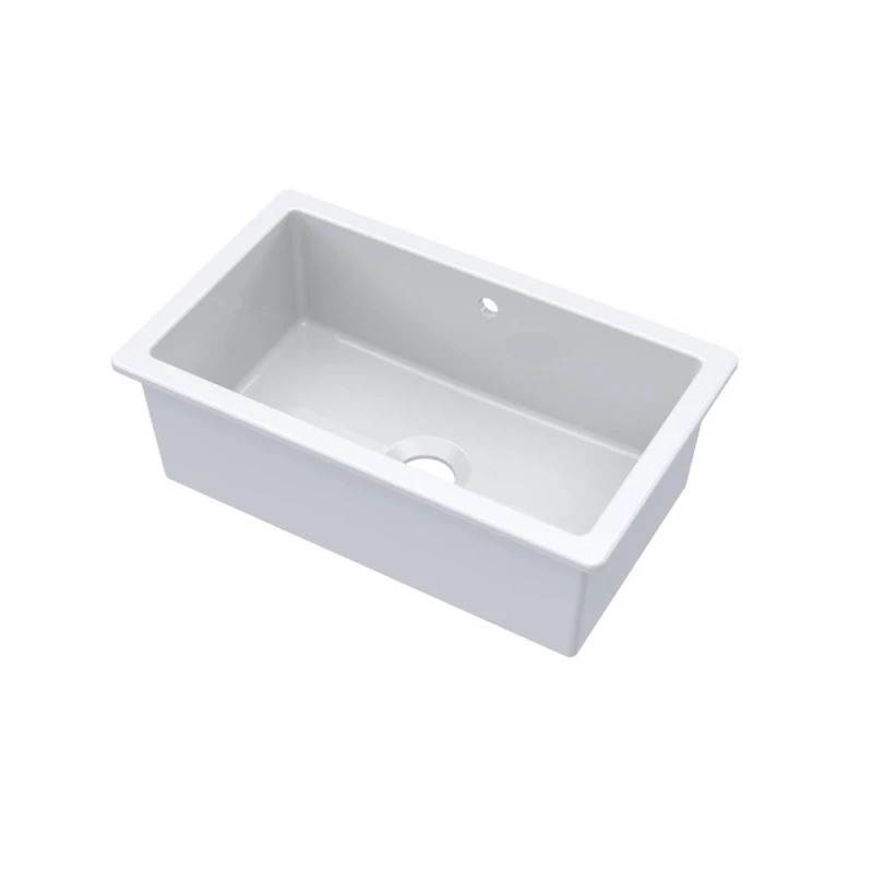 Image of Balterley Fireclay 1 Bowl Undermount Kitchen Sink Overflow White 763mm White