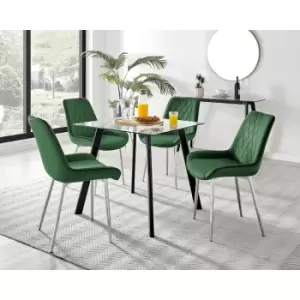 Image of Furniturebox UK - Furniturebox Seattle Glass and Black Metal Leg Square Dining Modern Industrial Dining Table & 4 Green Pesaro Silver Leg Velvet