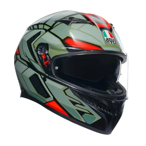 Image of AGV K3 E2206 MPLK Decept Matt Black Green Red 010 Full Face Helmet Size M