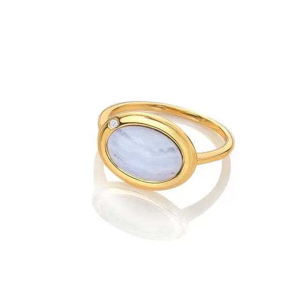 Image of Hot Diamonds x Gemstones Horizontal Oval Blue Lace Agate Ring DR271/L