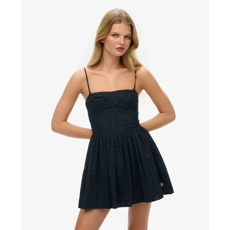 Image of Superdry Embroidered short camisole dress For Her Superdry Bleu Female L