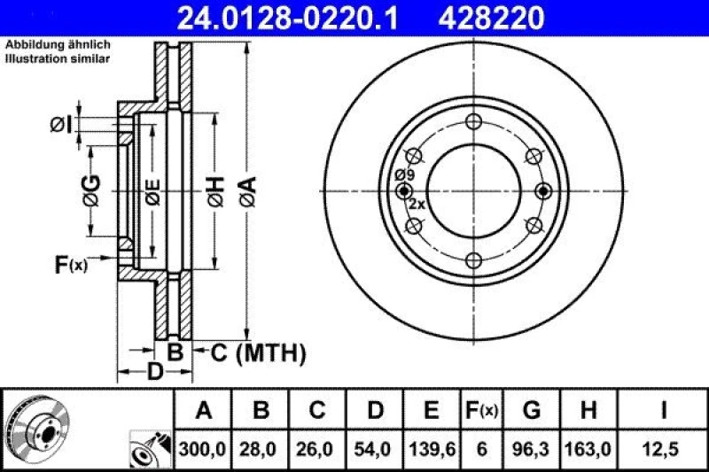 Image of ATE 24.0128-0220.1 Brake disc Vented, Coated Brake Disc (82)