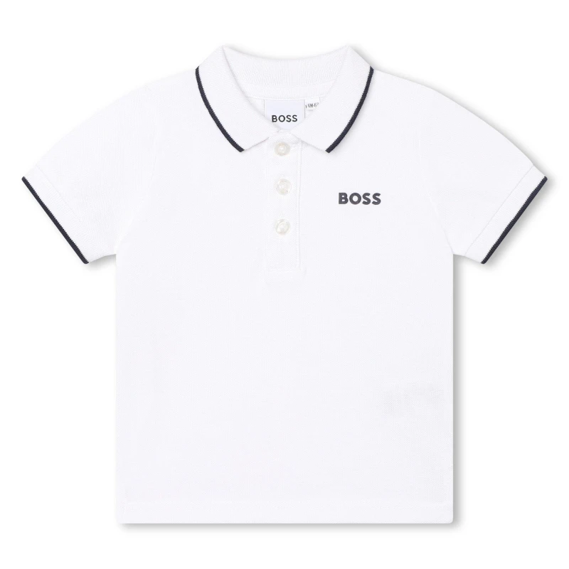 Image of Boss Kids Small Logo Cotton Short Sleeve Polo Shirt White 10P male 2Y