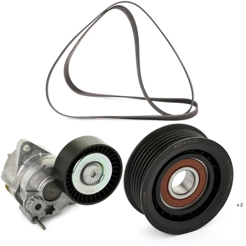 Image of RIDEX PLUS 542R0210P V-ribbed belt set Check alternator freewheel clutch & replace if necessary V-Ribbed Belt Set (542)