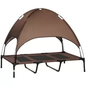 Image of PawHut 122cm Elevated Dog Bed Cooling Raised Pet Cot UV Protection Canopy Coffee