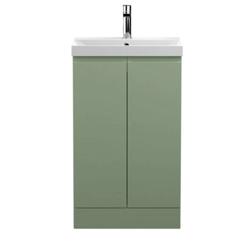 Image of Hudson Reed Urban Floor Standing 2 Soft Close Door Vanity Unit With Thin-Edge Basin, Modern Vanity Unit In Satin Green, 800mm