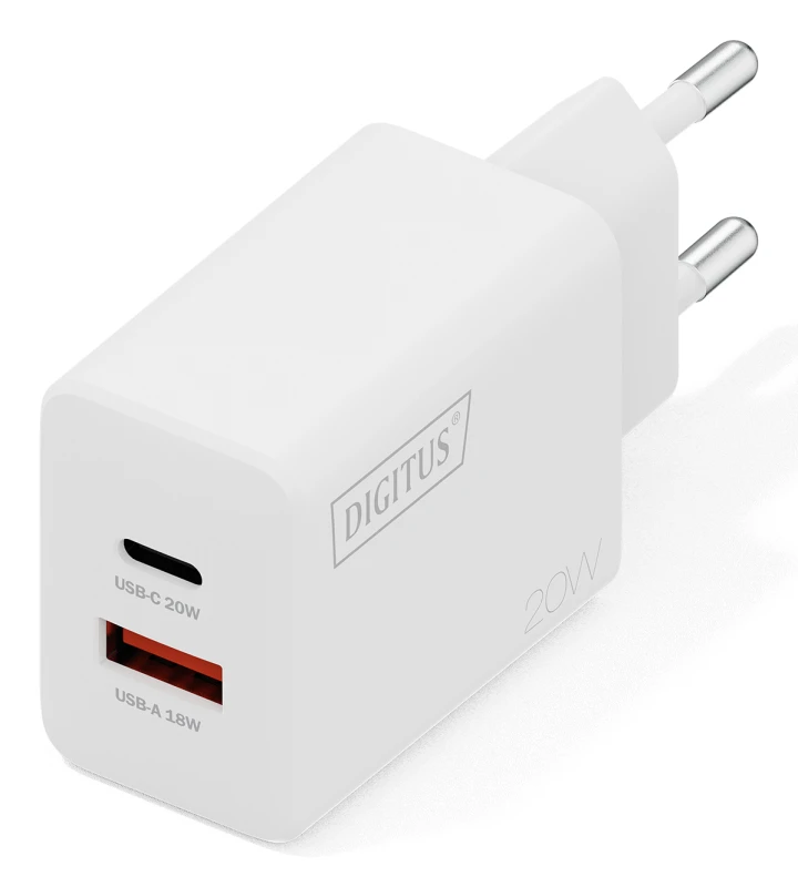 Image of Digitus USB Charger 20W. 1x USB-C. 1x USB-A