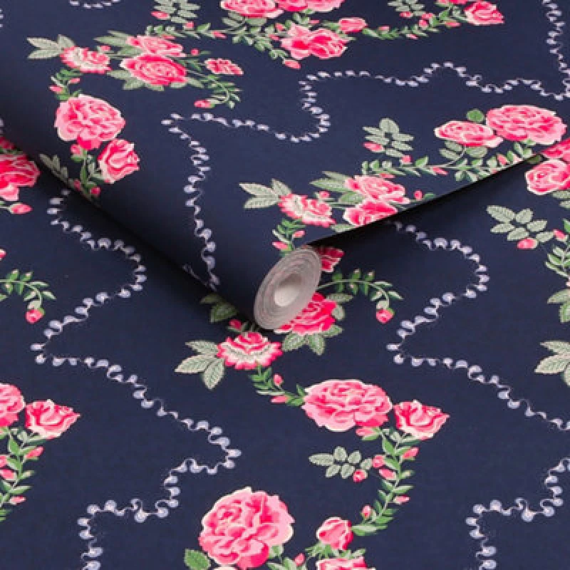 Image of Cath Kidston Rose Flutter Navy Wallpaper