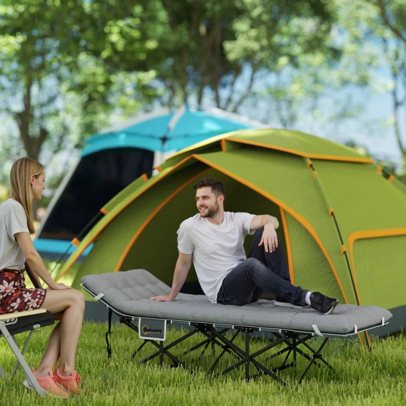Image of OUTSUNNY Camping Bed for Adults with Mattress Folding Cot Light Grey Size: Single Light Grey Unisex Single