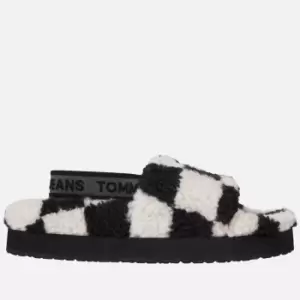 image of Tommy Jeans Logo Checker Sherpa Slippers - UK 3.5