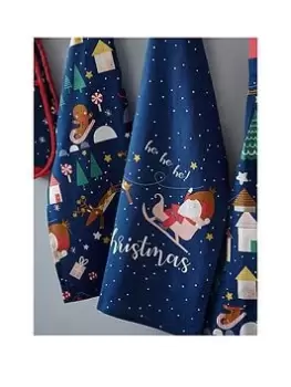 image of Catherine Lansfield Santas Christmas Wonderland Set Of 2 Tea Towels