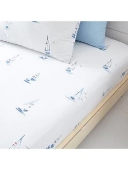 image of Little Bianca Sailing Boats Cotton Fitted Sheet - Double