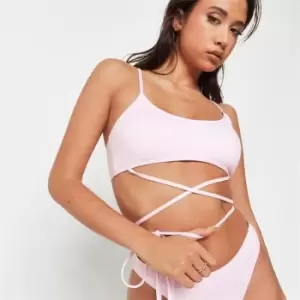 Missguided Scoop Neck Soft Touch Wrap Around Bikini Top - Pink