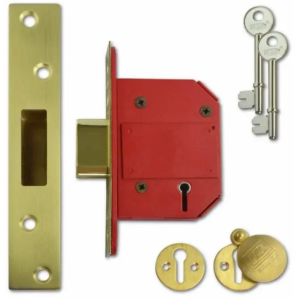 image of TBC TBC - StrongBOLT 2100S bs 5 Lever Mortice Deadlock 68mm 2.5" Satin Brass Visi UNNY2100SP25 Y2100S-PL-2.5