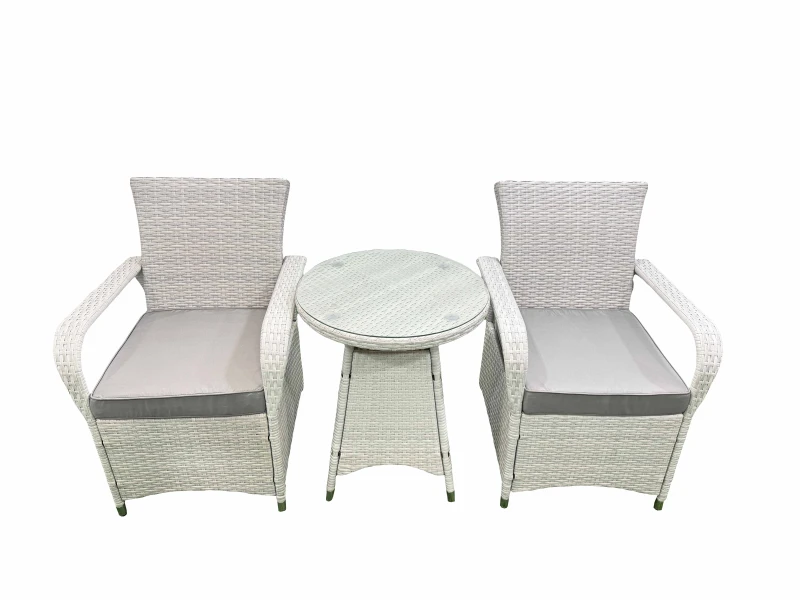 Image of Fimous Wicker PE Rattan Garden Furniture Set Patio Outdoor 2 Chairs Plus Small Round Table Set Light Grey Mixed Light Grey Unisex