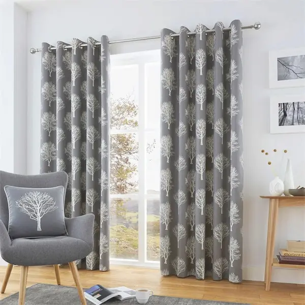 image of Fusion Woodland Trees 100% Cotton Pair of Eyelet Curtains Eyelet Curtains 66x54in Blue 76465318003