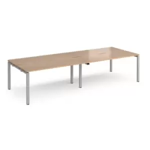 Image of Bench Desk 4 Person Rectangular Desks 2800mm Beech Tops With Silver Frames 1200mm Depth Adapt