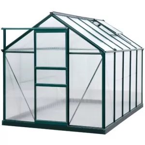 image of Outsunny Clear Polycarbonate Greenhouse Aluminium Frame Large Walk-In Garden Plants Grow Galvanized Base 6 x 10ft