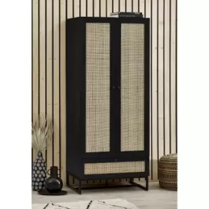 image of Padstow Black Rattan Double Wardrobe - Julian Bowen