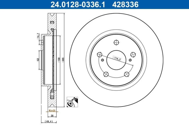 Image of Brake disc ATE 24.0128-0336.1