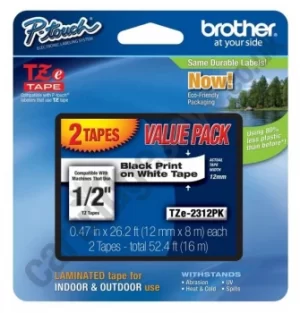 Image of Brother P-touch TZe 231S 12mm x 4m Black On White Labelling Tape Twin Pack