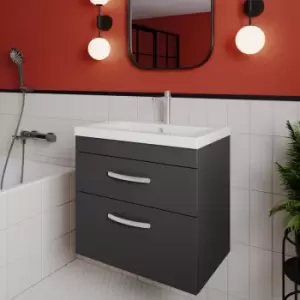 Image of Nuie - Athena Wall Hung 2-Drawer Vanity Unit with Basin-2 600mm Wide - Gloss Grey