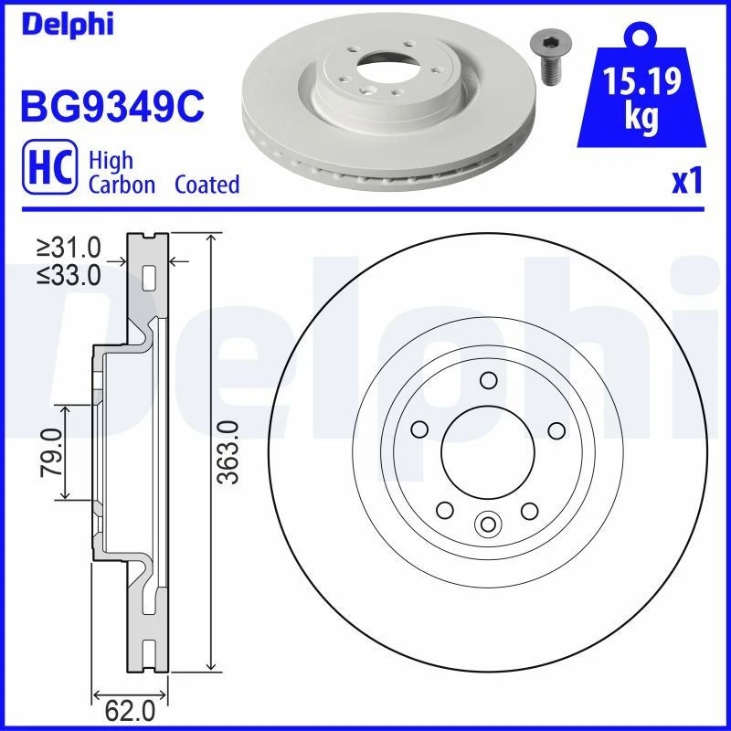Image of DELPHI Brake disc DELPHI BG9349C