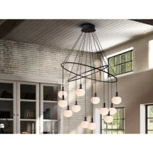 image of Schuller Global Designer 12 Light Globe Ring Ceiling Pendant, Matt Black Finish, Adjustable Height