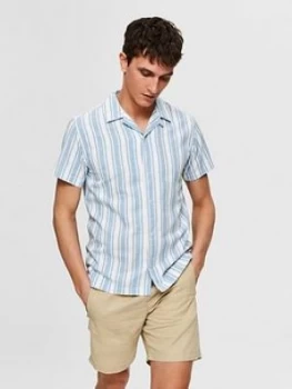 Selected Stripe Revere Collar Shirt - Blue/White