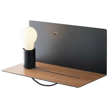 Image of Fan Europe Lighting - Fan Europe Flash - Reading USB Wall Lamp Shelf, Black, Wood, E27
