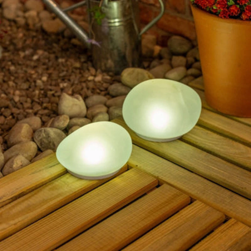 Image of ValueLights 2 x Clear Outdoor Solar Pebble LED Decorative Lights Clear