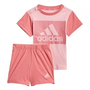 image of Boys, adidas Unisex Infant Shorts & T-Shirt Set - Pink, Size 3-4 Years