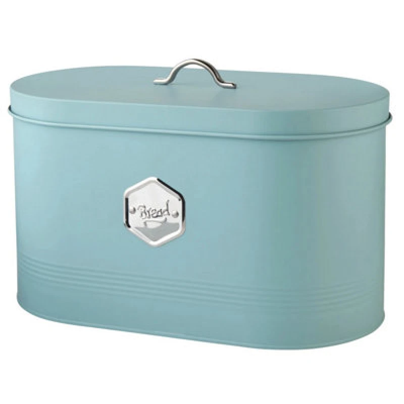 Image of Cooks Professional Bread Bin - Modern Kitchen Countertop Labelled Metal Storage Canister Breathable Container - Blue & Silver