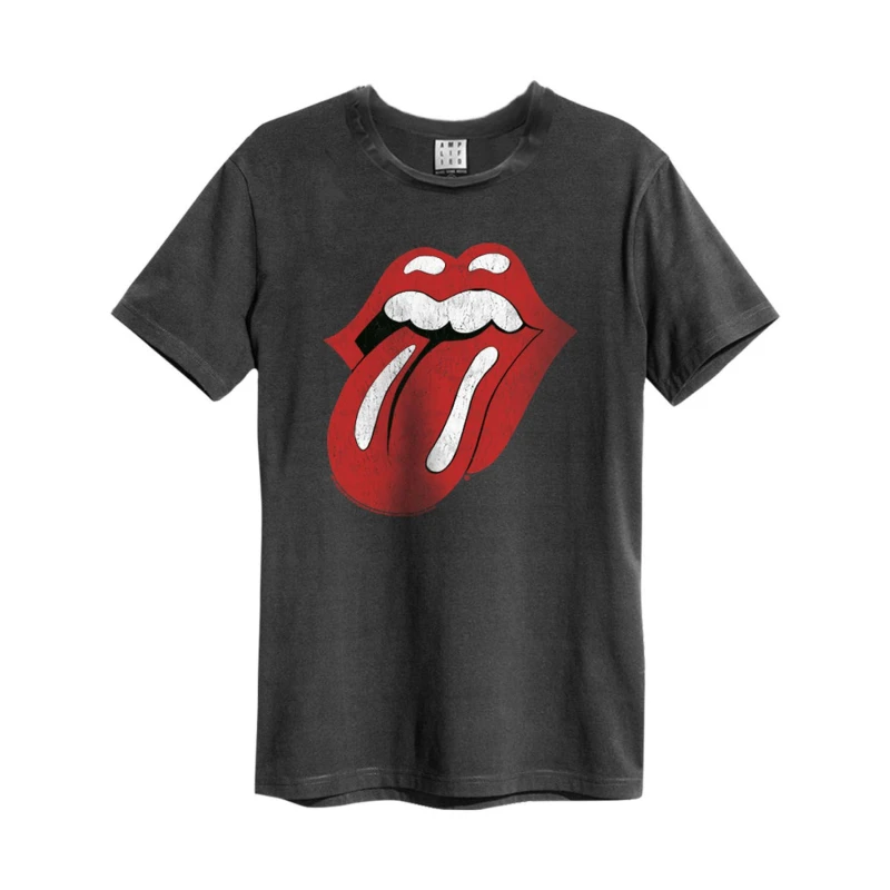 Image of Amplified Amplified Men Tongue Era The Rolling Stones T-Shirt in Charcoal Size: X-Small Charcoal XS Male 5063238049253