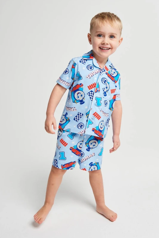 Image of Brand Threads Thomas The Tank Short Pyjama Set in Blue Size: 4-5 Years Blue Unisex 4-5 Years