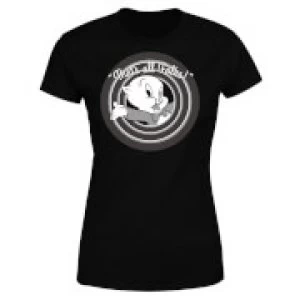 image of Looney Tunes That's All Folks Porky Pig Womens T-Shirt - Black