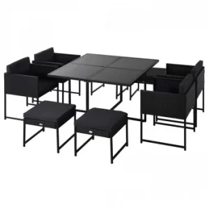 Image of Outsunny 9 Piece Cube Set Outdoor Patio Furniture PE Rattan Wicker Dining Set, Grey Cushion