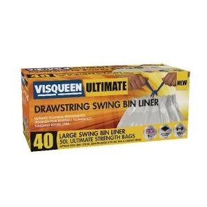 Image of Visqueen Ultimate Drawstring Swing Bin Liner 50 Litre White Pack of 40