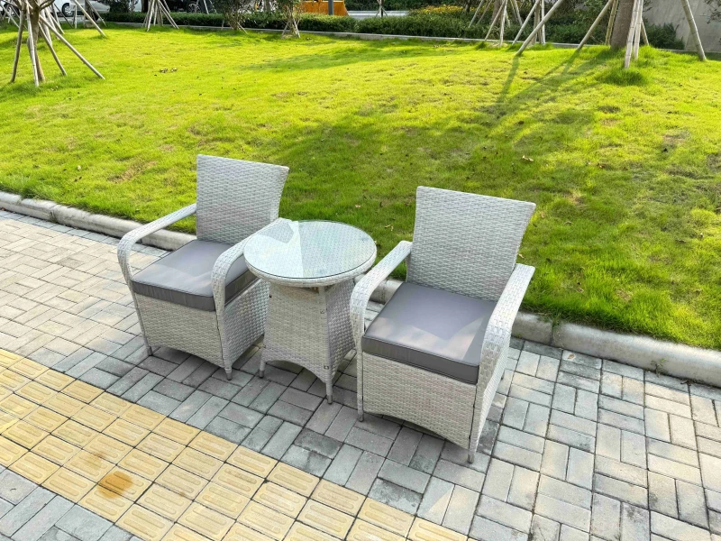 Image of Fimous Rattan Garden Furniture Set Outdoor Bistro Set Light Grey Mixed Light Grey Unisex