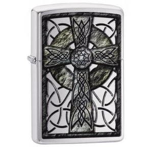 Zippo Celtic Cross Design Brushed Chrome Finish Windproof Lighter