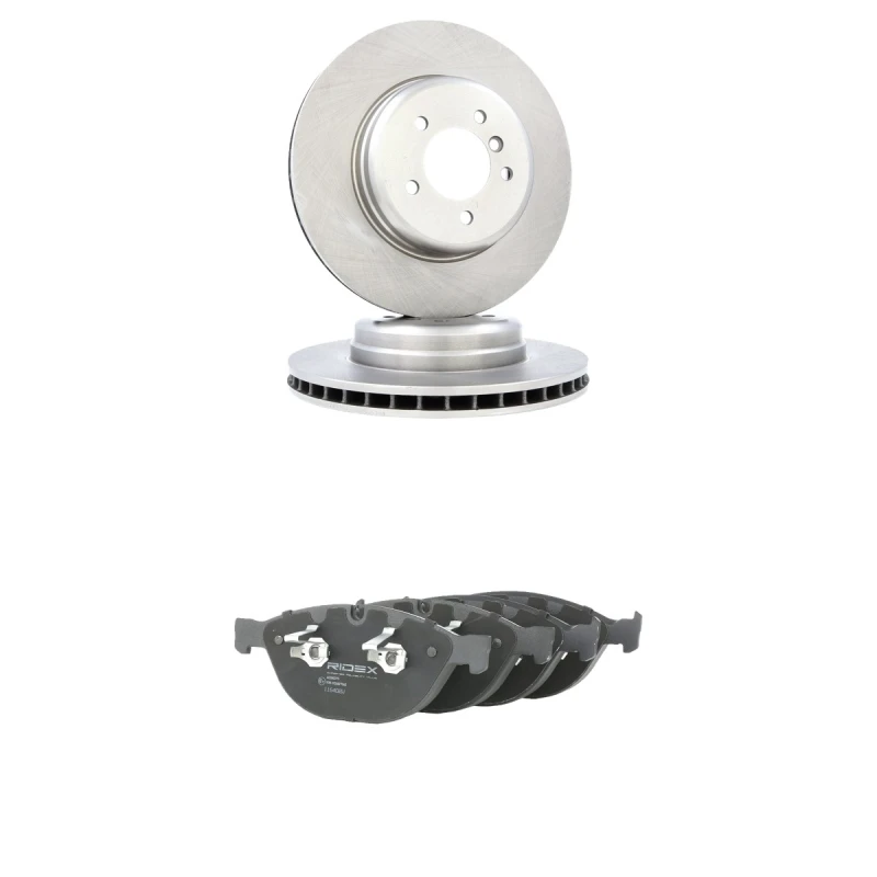 Image of RIDEX 3405B2765 Brake disc and pads set Front Axle, Brake Disc Type: internally vented, prepared for wear warning indicator Brake Set,disc brakes (34